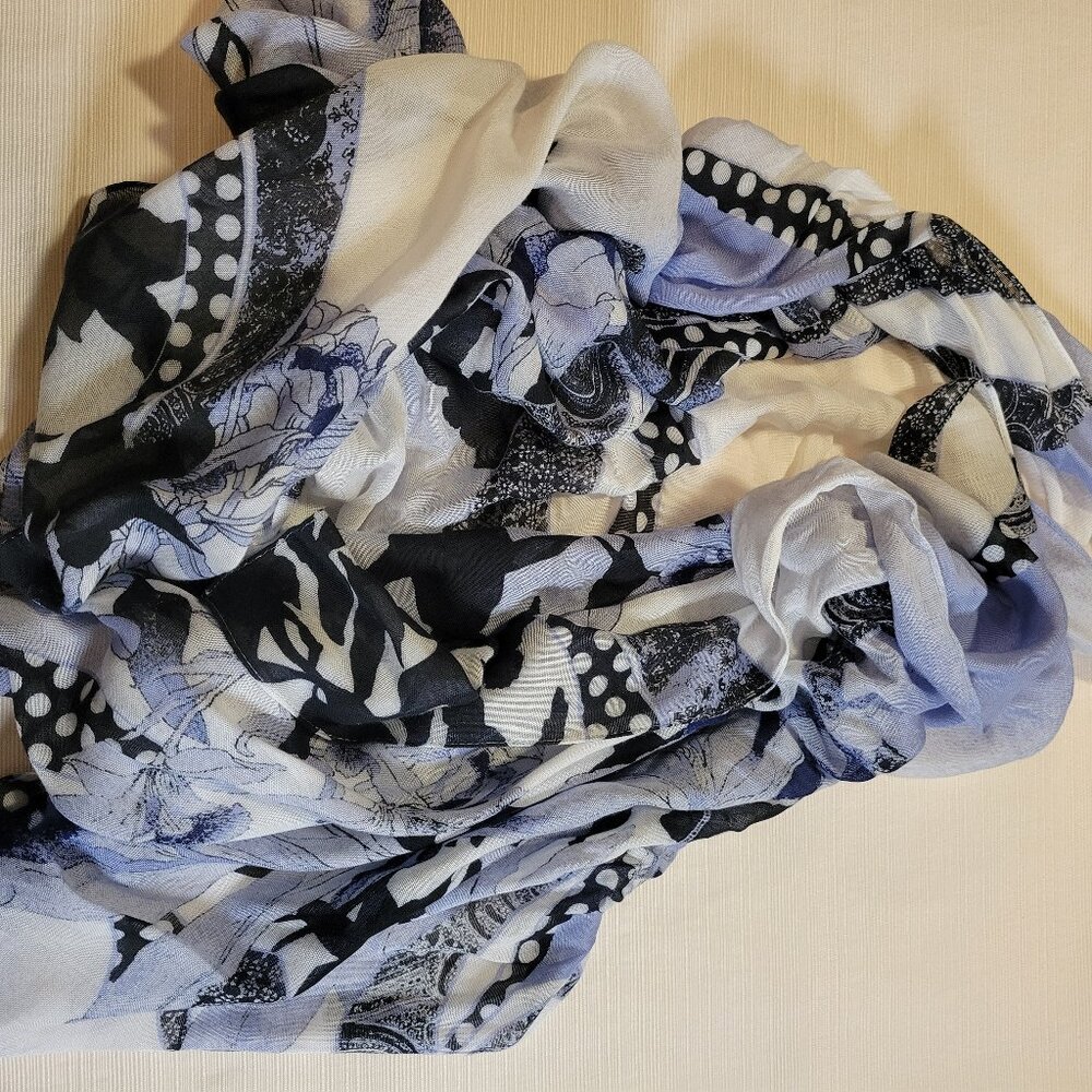 Navy and White Floral Scarf